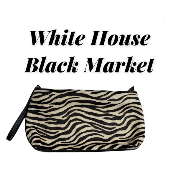 White House Black Market WHBM Black/White Calf Hair Zebra Wristlet